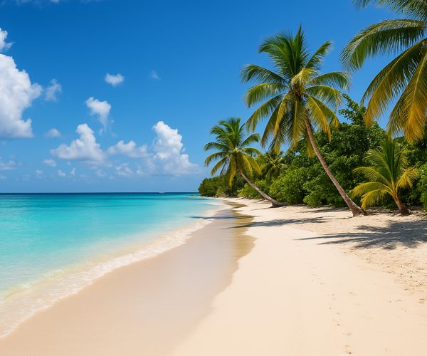 An image showcasing a tropical white sand beach and turquoise water, perfect views you can expect in Jamaica