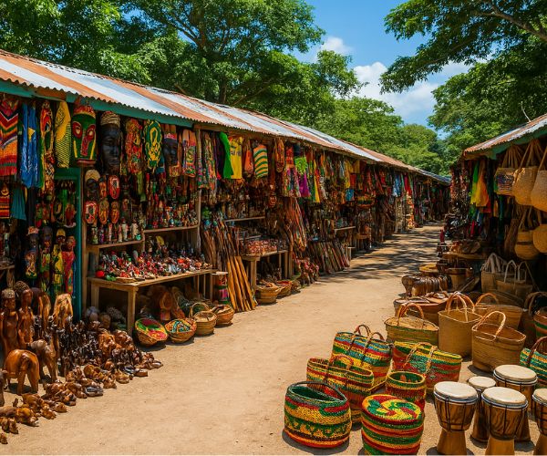 Image representing a craft market in Jamaica showcasing a wide range of products available for purchase